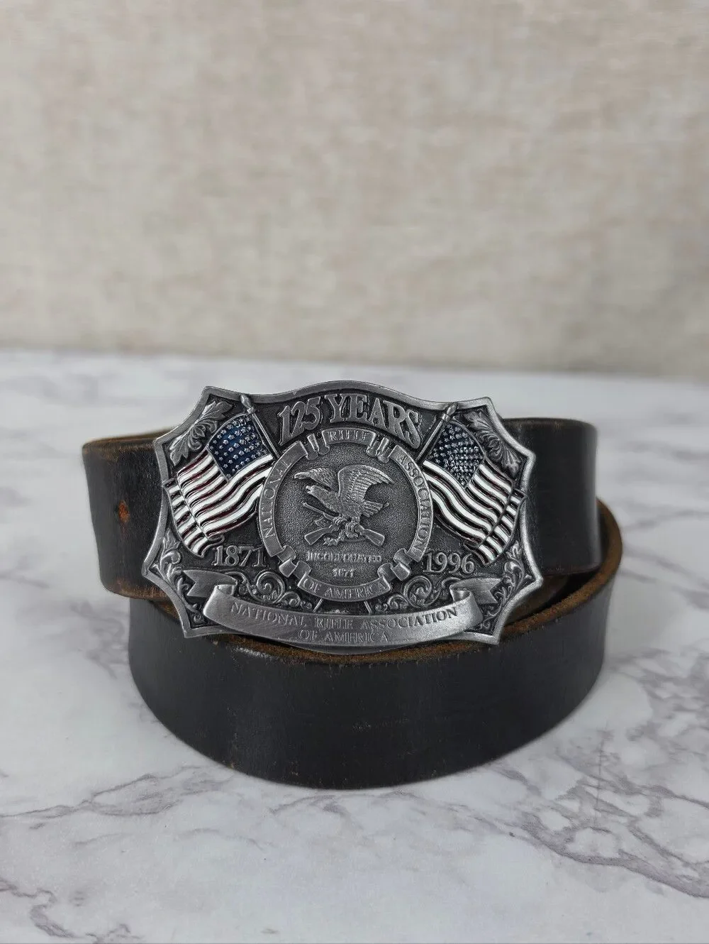 Vintage 125th NRA  Belt with American Flag Buckle 90s